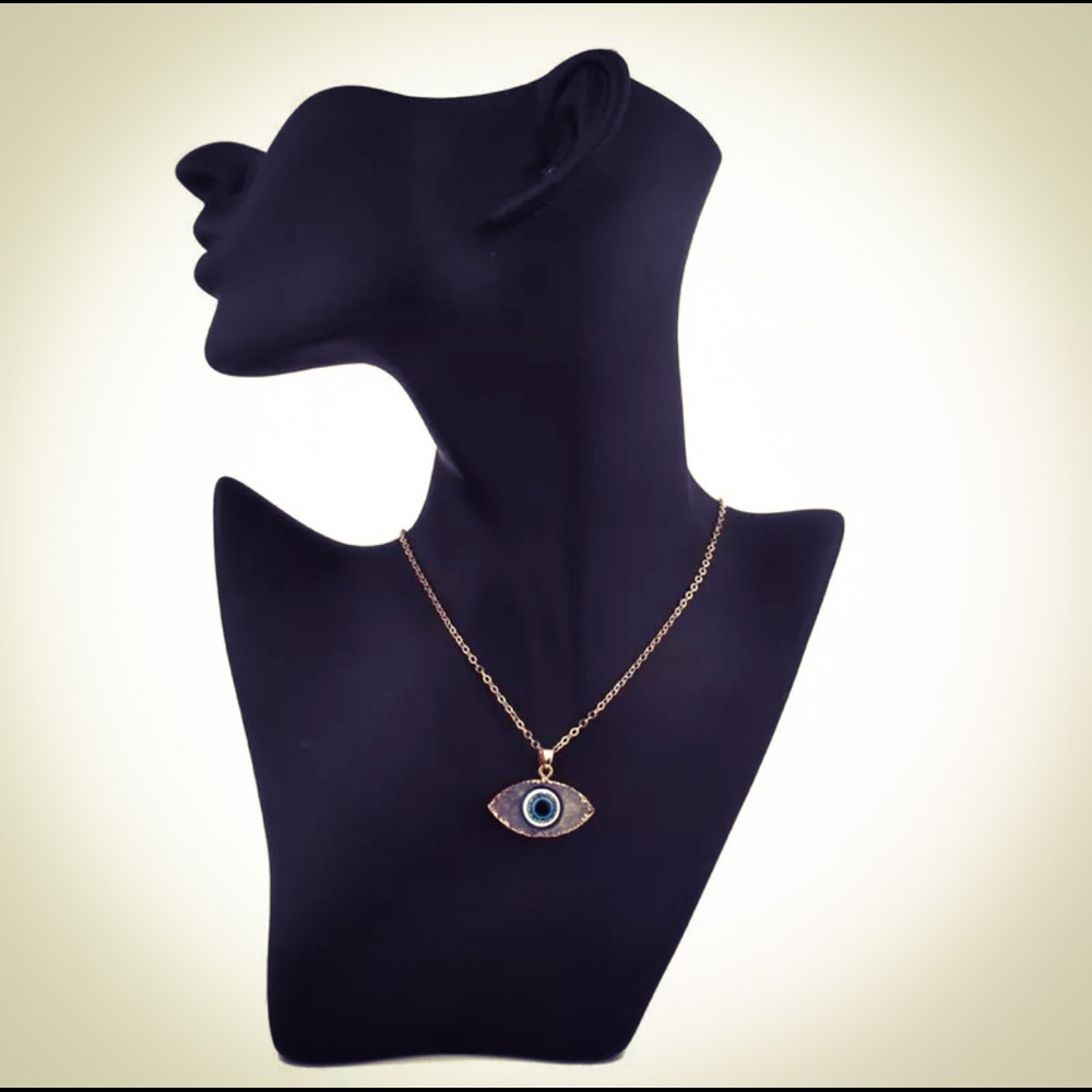 🆕 Blue Evil Eye Druzy Stone Necklace Quartz - Picture 9 of 9